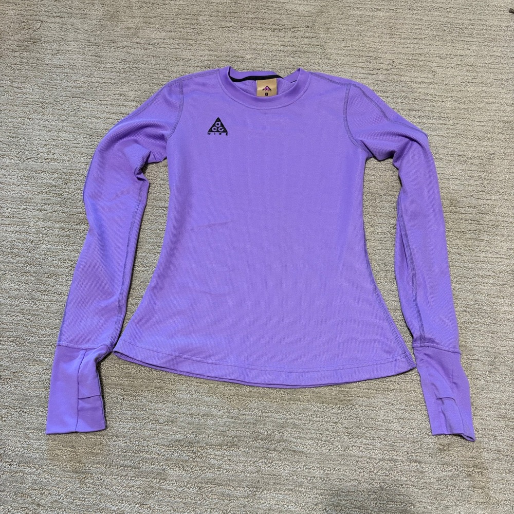 Nike ACG Womens Purple Waffle Knit Long Sleeve Training Top Thumbholes Small